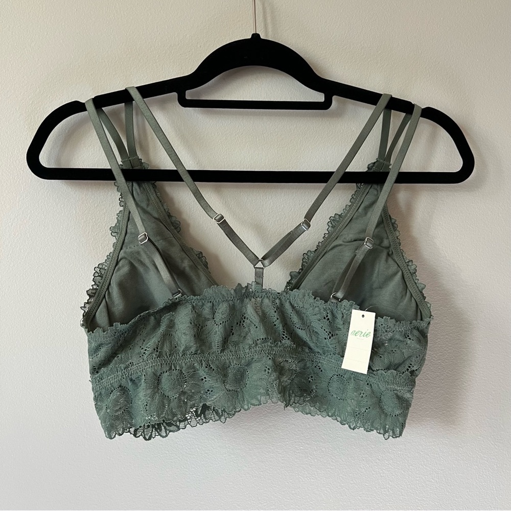 Aerie Anytime Sunflower Lace Padded Plunge Bralette in Green Size L New - Picture 4 of 10